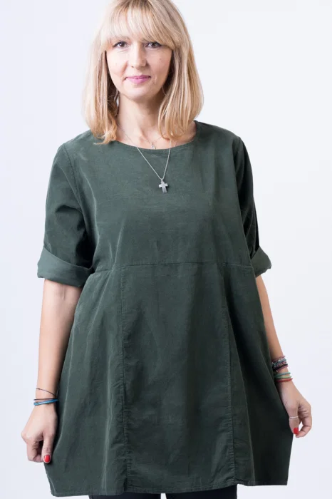 Rochie din catifea reiata, oversize, kaki