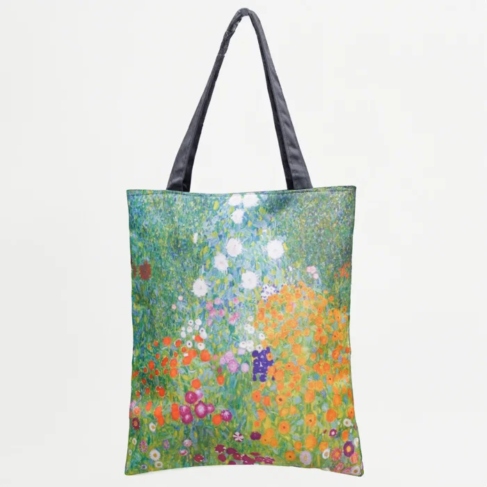 Geanta shopper din material textil, imprimata cu model inspirat dupa    Camp cu maci   de Claude Monet