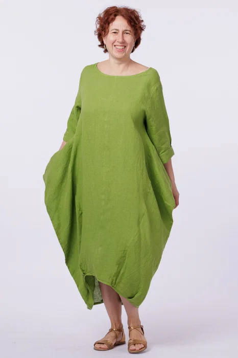 Rochie lalea in colturi, din in, verde olive
