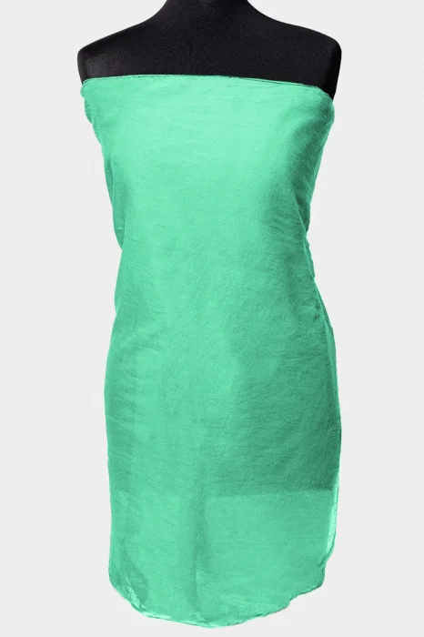 Esarfa verde turcoaz, dreptunghiulara, in colturi alungite, din bumbac si matase