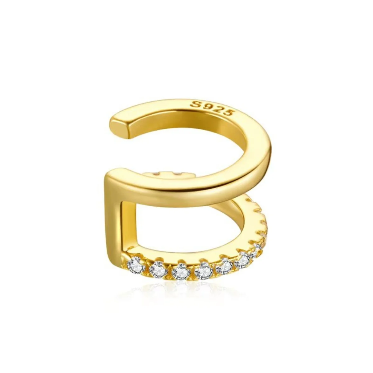 Cercel ear cuff argint 925, JW1674, model dublu, placat cu aur