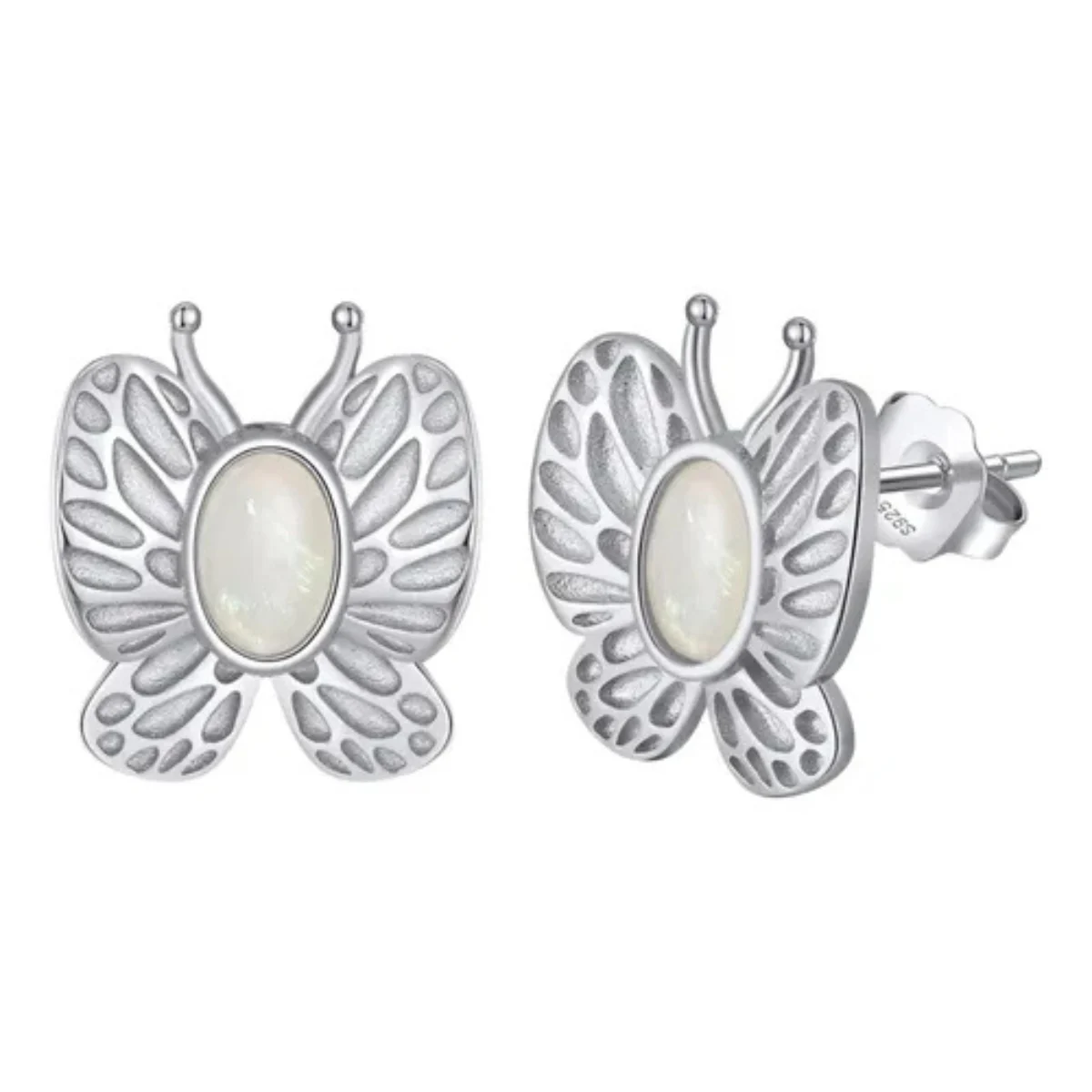 Cercei argint 925, JW1694, model fluture cu piatra Opal, placati cu rodiu