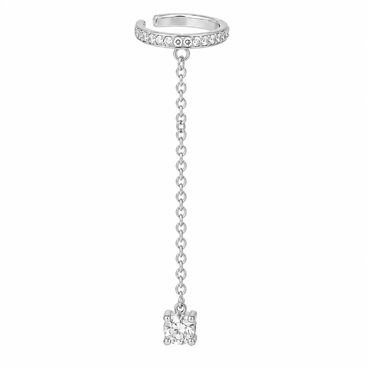 Cercel ear cuff argint 925, JW998, model cu lant, placat cu rodiu