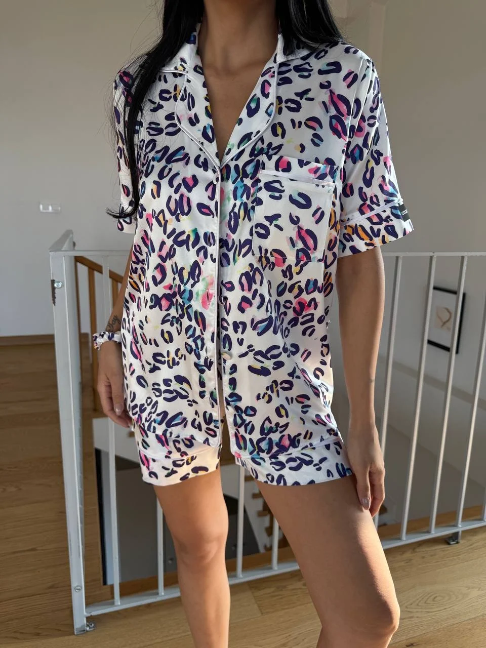 Set pijama dama din doua piese, cu nasturi – 2500089, Rainbow Leopard