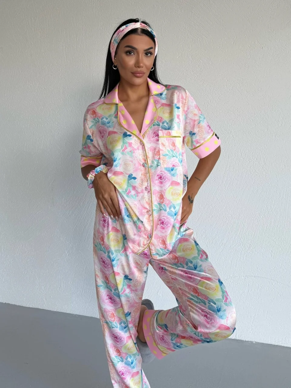 Set pijama dama din doua piese, cu nasturi – 2500374, Sunny Roses
