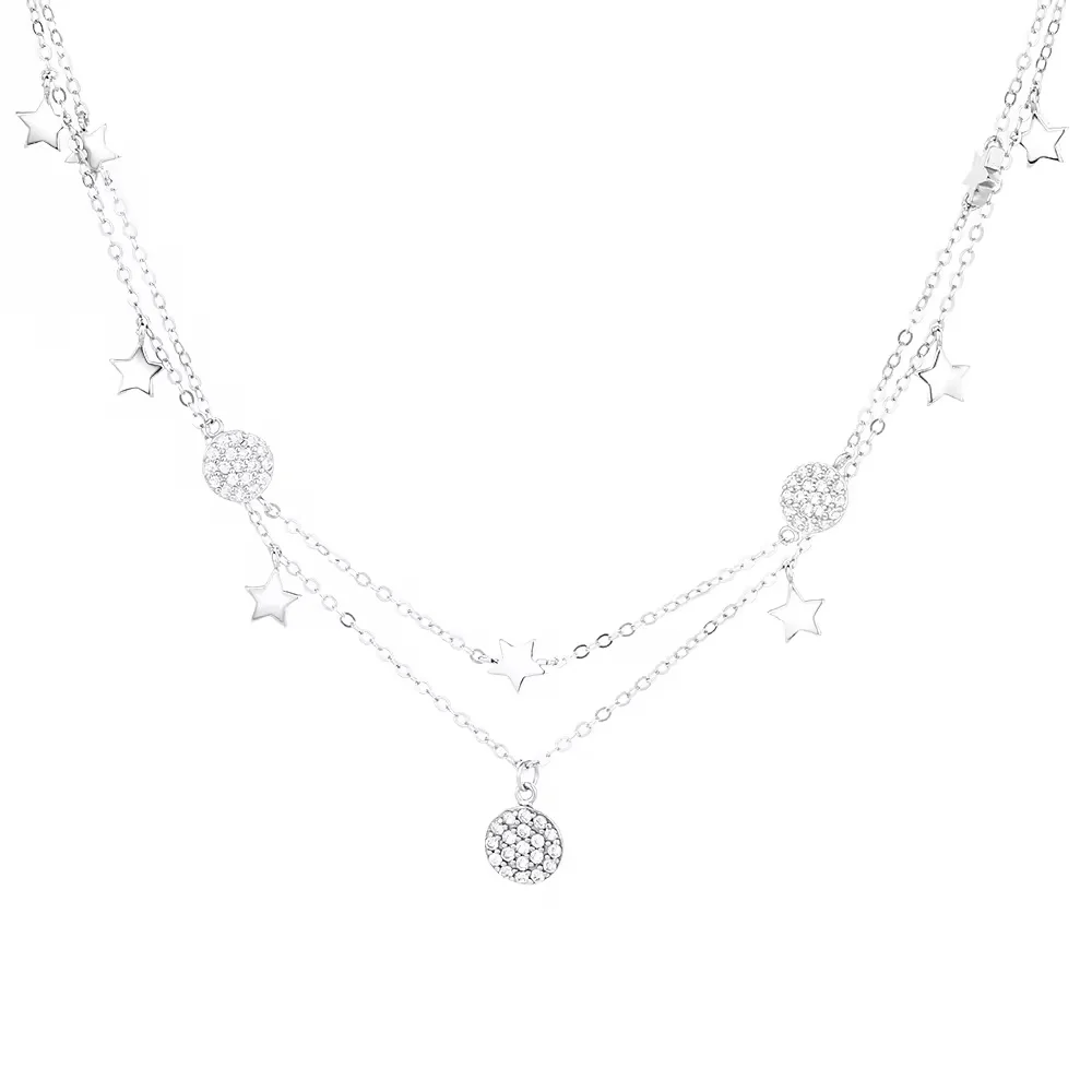 Lantisor argint 925, JW1244, model dublu elegant cu stelute, placat cu rodiu