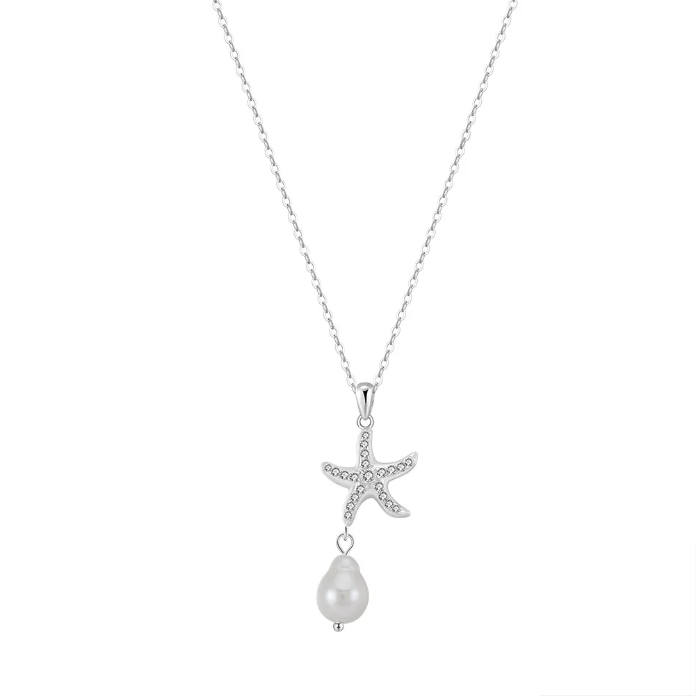 Lantisor argint 925, JW1539, model stea de mare, placat cu rodiu