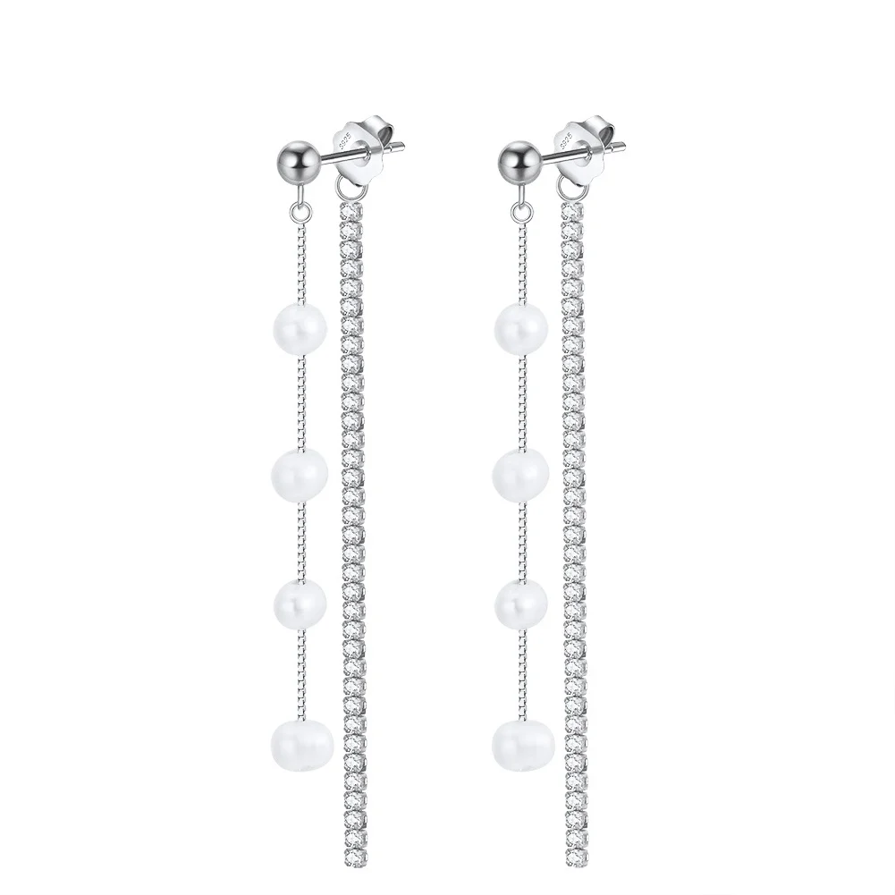 Cercei lungi argint 925, JW1568, model perla, placati cu rodiu