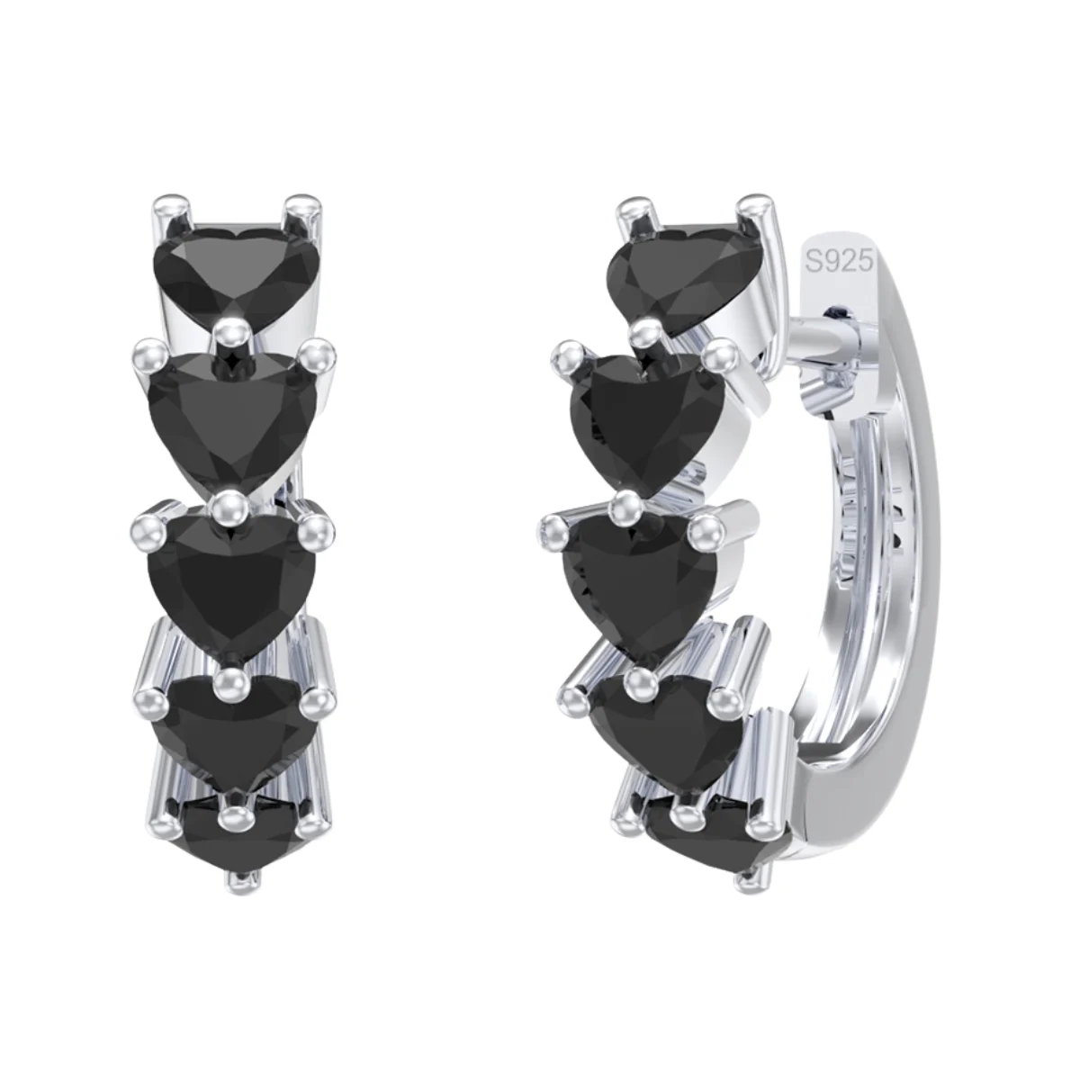 Cercei rotunzi argint 925, JW1799, model cu zirconiu negru, placati cu rodiu