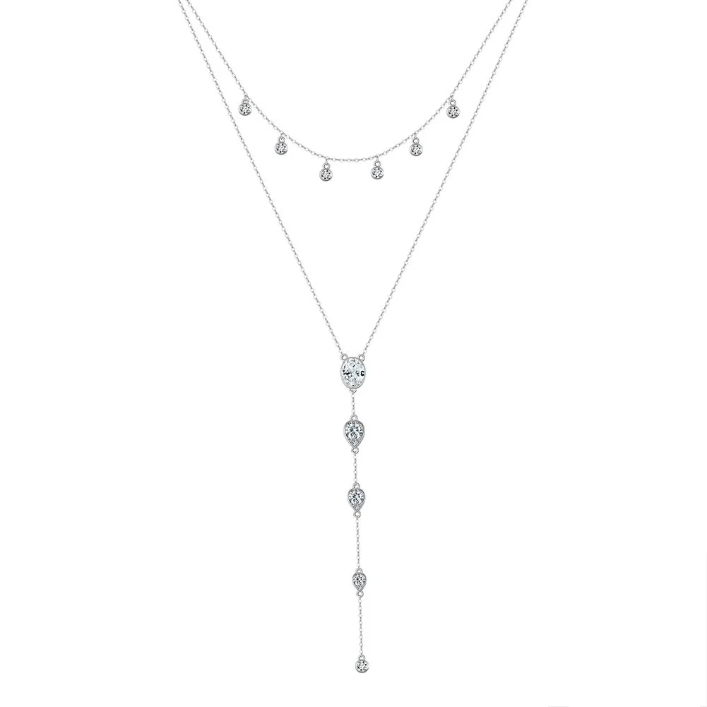 Lantisor argint 925, JW1768, model dublu lung, placat cu rodiu