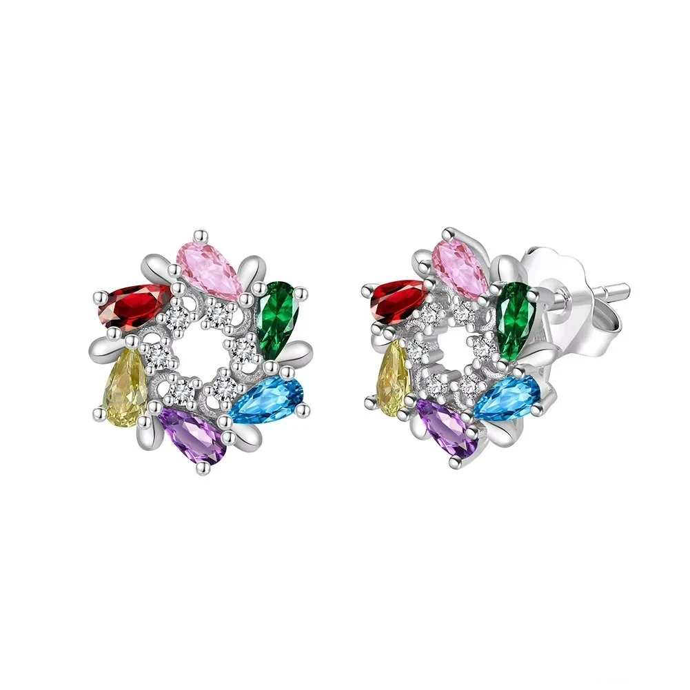 Cercei argint 925, JW1762, model elegant multicolor, placati cu rodiu