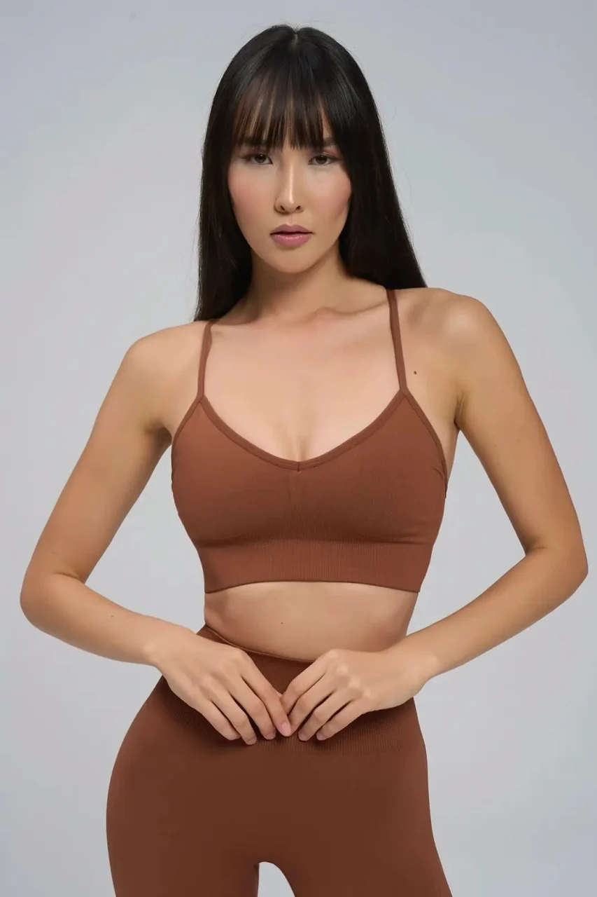 Bustieră Sport Push-Up cu Bretele Versatile,53612, maro