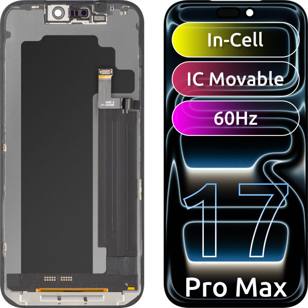 Display cu Touchscreen ZY pentru Apple iPhone 17 Pro Max, cu Rama, Versiune LCD In-Cell IC Movable, Negru