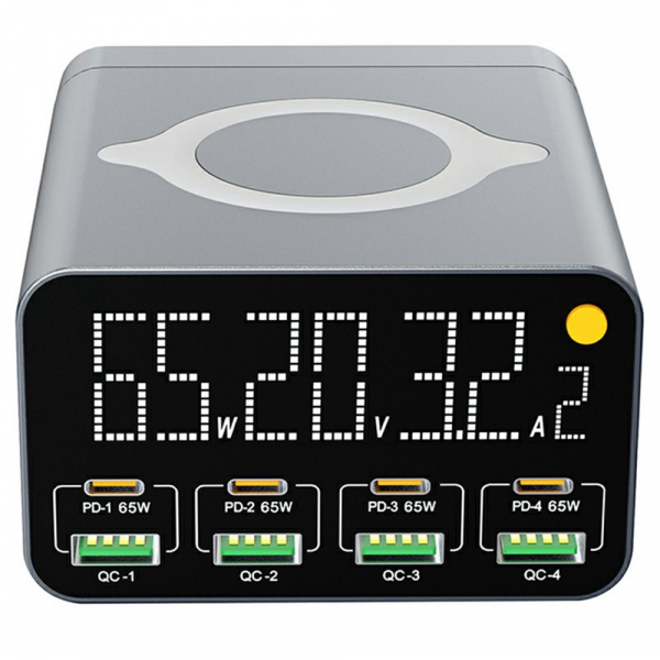 Incarcator Statie OEM WLX-M3 QI, 80W, 4 x USB-A - 4 x USB-C, Gri