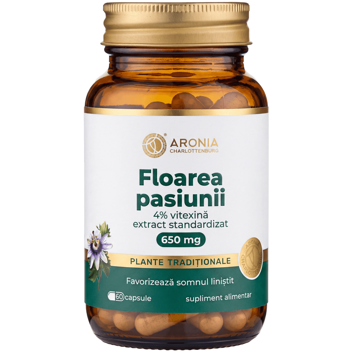 Floarea pasiunii 650 mg — 60 capsule cu extract concentrat din plantă, pentru somn liniștit, calm și susținere în perioadele de stres | Plante Tradiționale