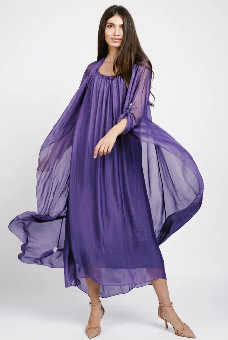 Compleu cu rochie si blazer din matase si vascoza, mov