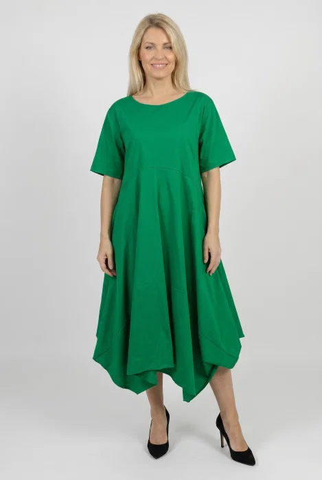 Rochie midi lejera oversize din bumbac, cu croi amplu si colturi, verde