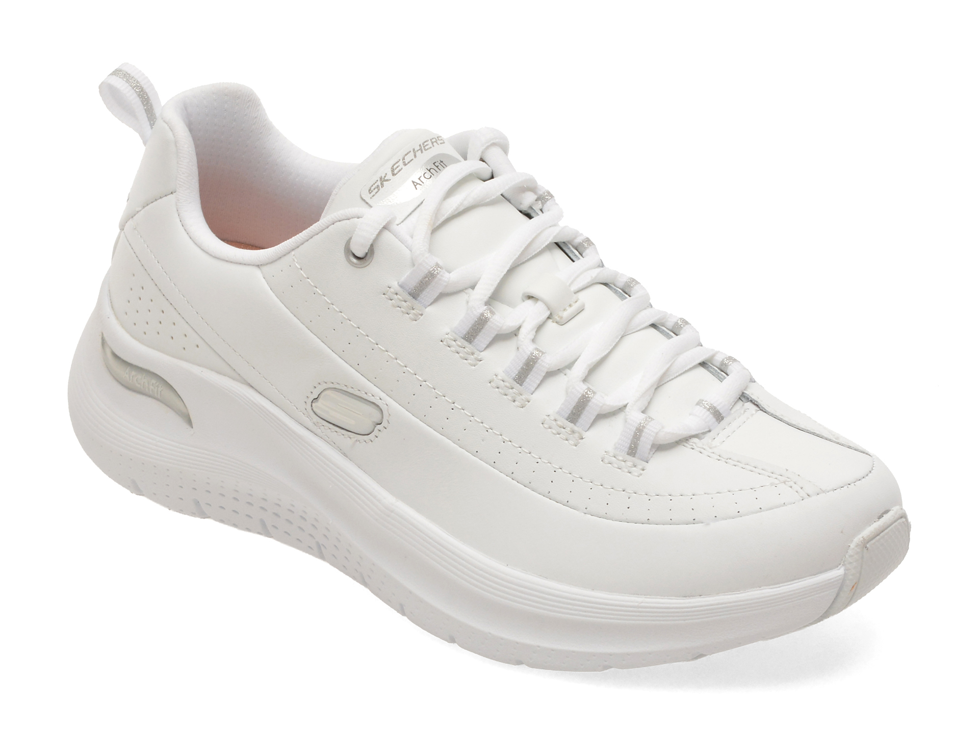 Pantofi sport SKECHERS albi, ARCH FIT 2.0, din piele ecologica