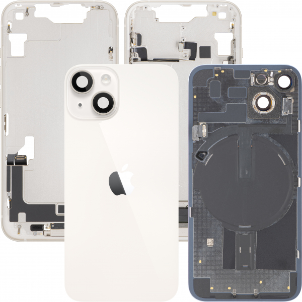 Capac Baterie Apple iPhone 14, Cu Carcasa Mijloc, Full Parts, Alb (Starlight), Swap Premium