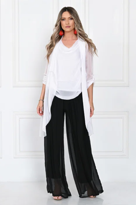 Blazer dama midi din matase tip kimono, croi fluid pentru layering, alb