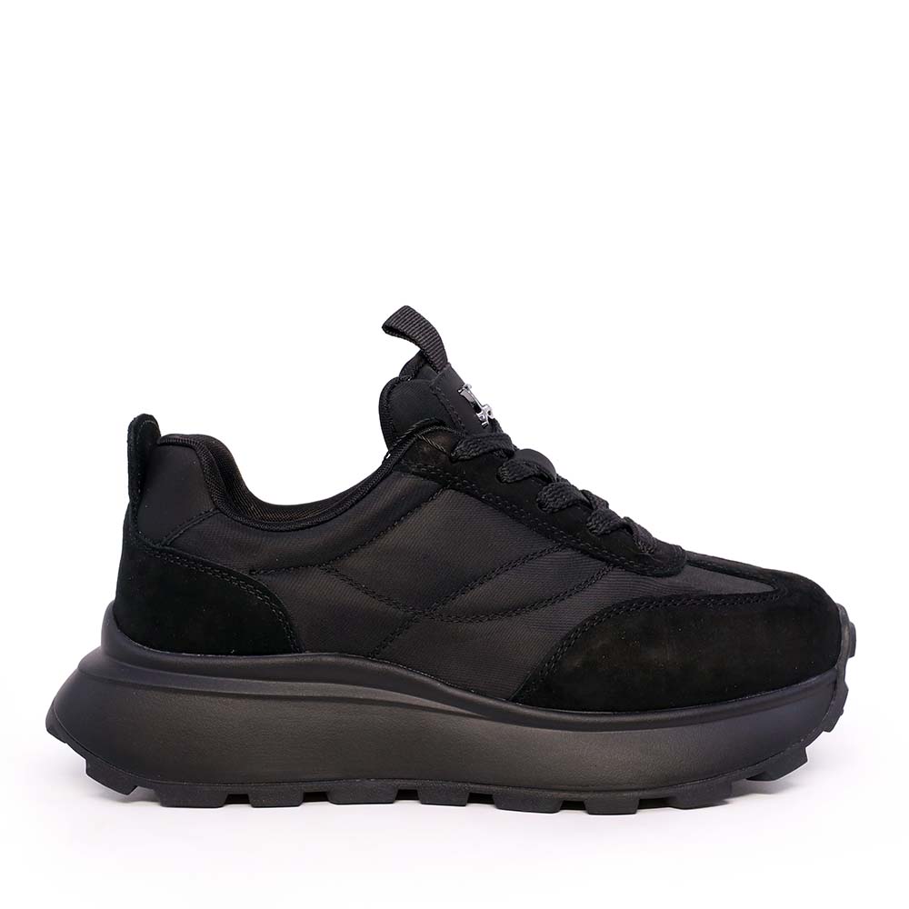 Sneakers cu talpă reliefată femei Luca di Gioia negri din piele întoarsă și textil 1292dp7510vn