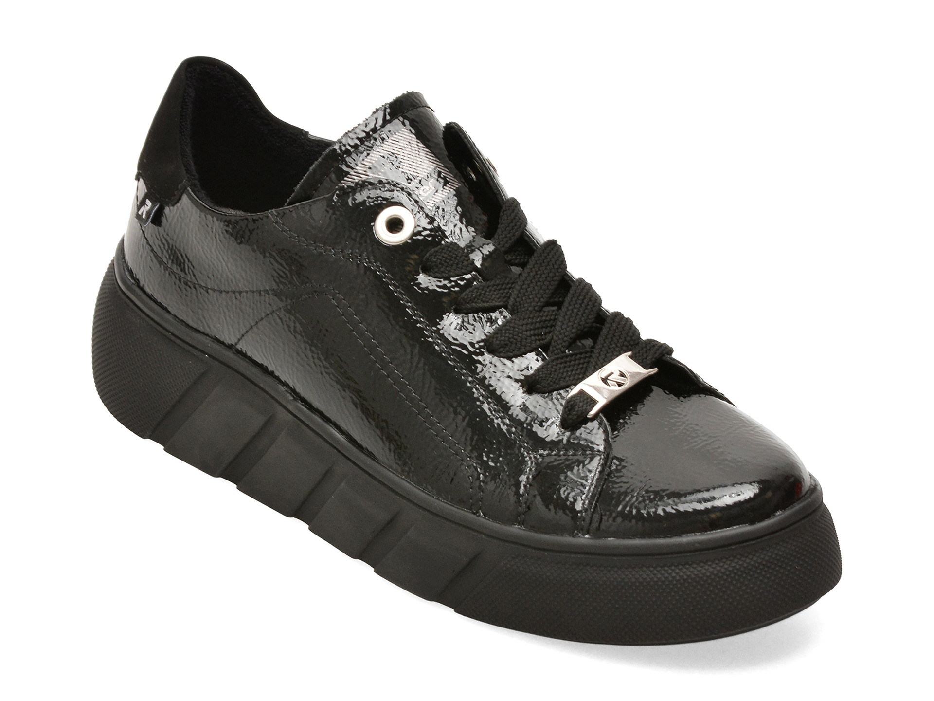 Pantofi sport RIEKER negri, W2601, din piele naturala lacuita