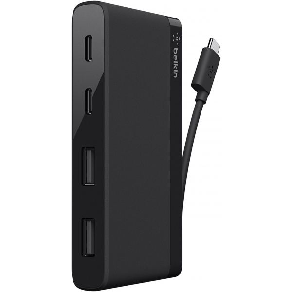 Hub USB-C Belkin Mini, 2 x USB-A 3.1 - 2 x USB-C, Negru F4U090btBLK