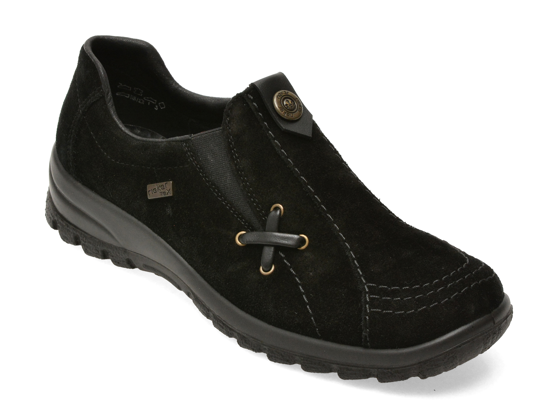 Pantofi RIEKER negri, L7171, din piele intoarsa