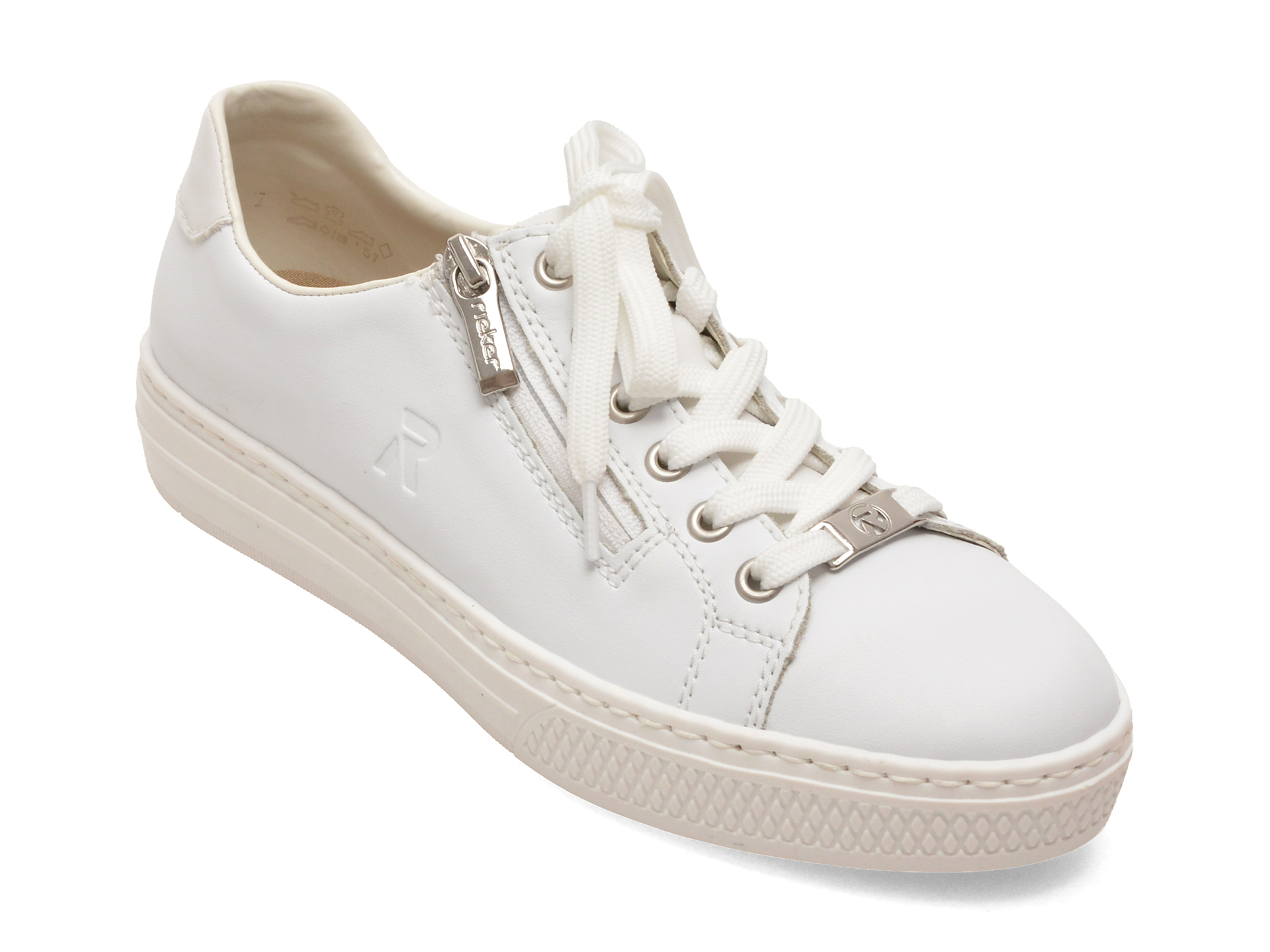 Pantofi sport RIEKER albi, L59L1, din piele naturala
