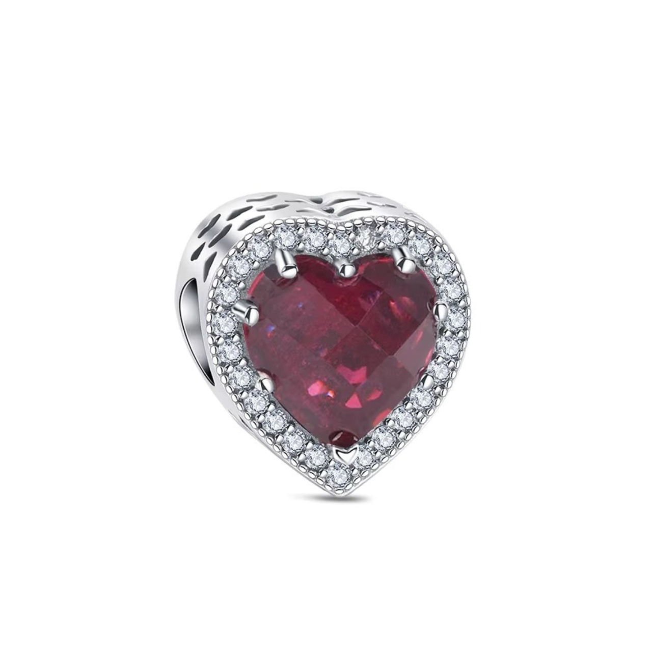 Charm/talisman argint 925, JW1175, model inima rosie, placat cu rodiu