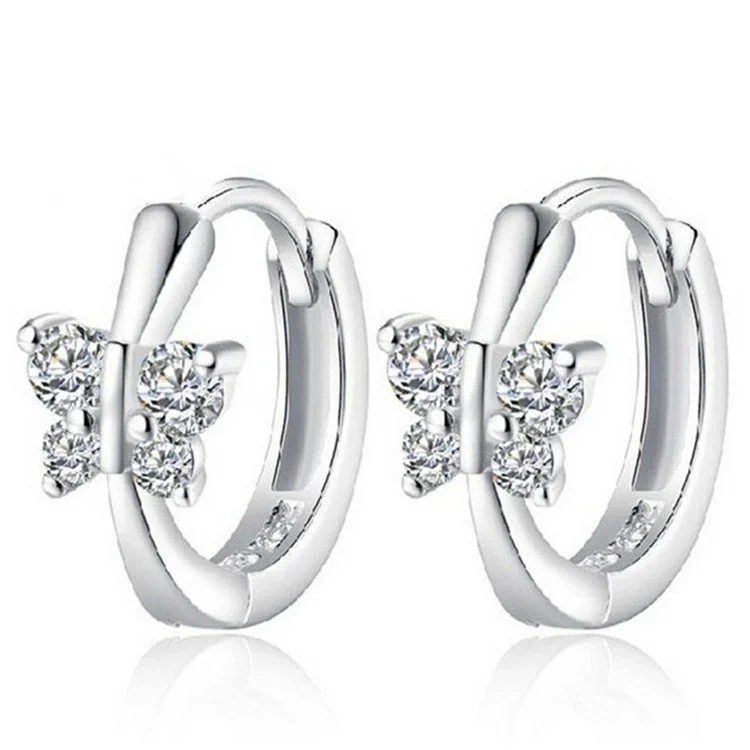 Cercei rotunzi argint 925, JW907, model fluture, placati cu rodiu