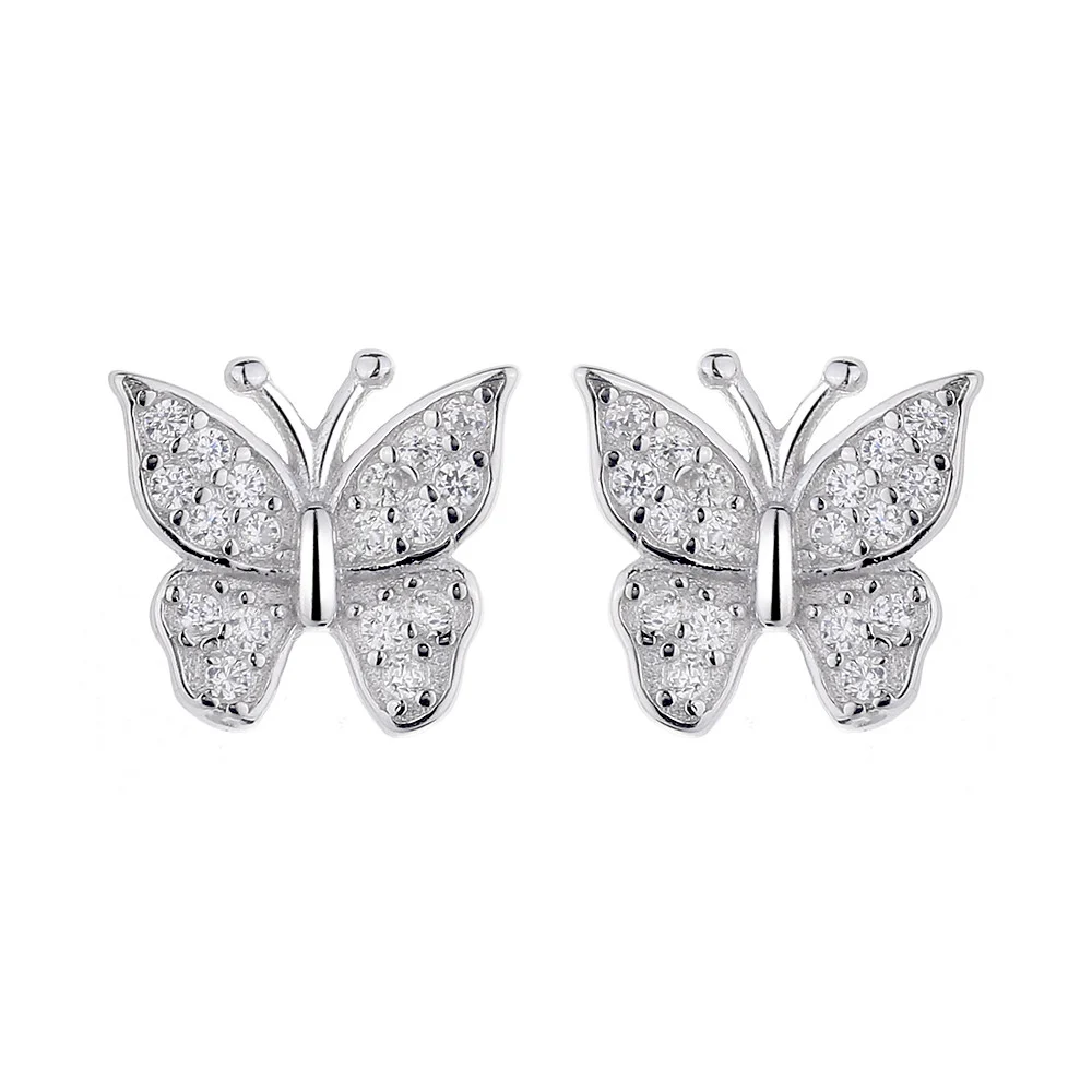 Cercei argint 925, JW731, model fluture, placati cu rodiu