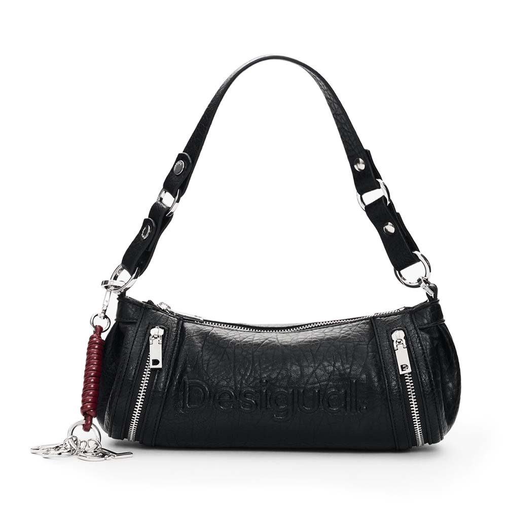 Poșetă baguette femei DESIGUAL neagra cu logo frontal 2182POSSSAXP99N