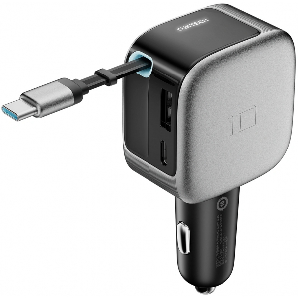 Incarcator Auto Cu Cablu USB-C Cuktech CC903P Display, 100W, 5A, 1 x USB-A - 1 x USB-C, Gri