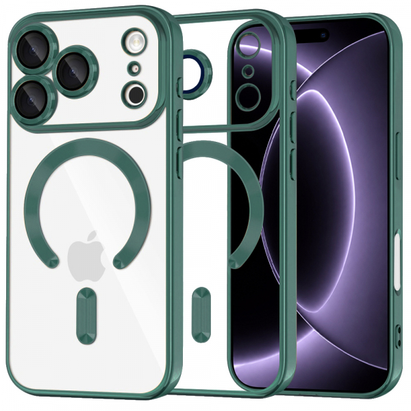 Husa MagSafe pentru Apple iPhone 18 Pro / 17 Pro, Techsuit, Luxury Crystal, Verde Inchis