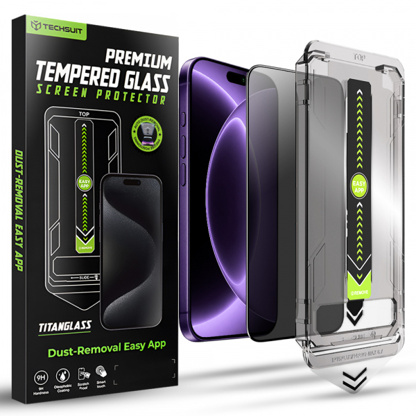 Folie de protectie Ecran Privacy Techsuit TitanGlass pentru Apple iPhone 18 Pro, Sticla Securizata, Full Glue