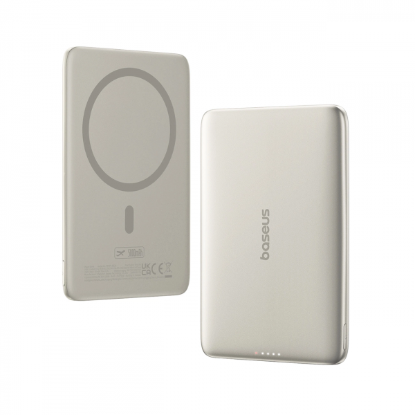 Baterie Externa Wireless Baseus PicoGo AM41, 5000mAh, 20W, PD + FQI, 1 x QI - 1 x USB-C, Bej