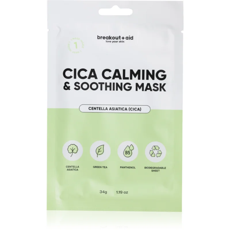 breakout + aid Cica Calming & Soothing Mask mască textilă calmantă 34 g