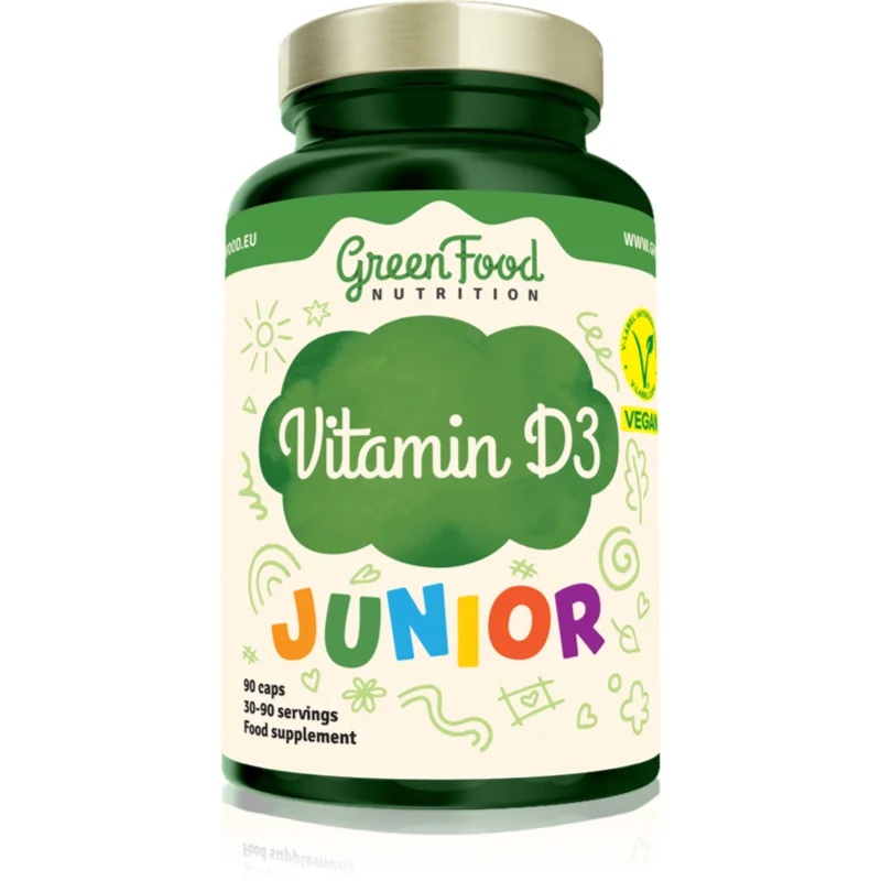 GreenFood Nutrition Junior Vitamin D3 vitamine pentru sprijinirea imunității, a creșterii și a dezvoltării optime a oaselor 45.9 g