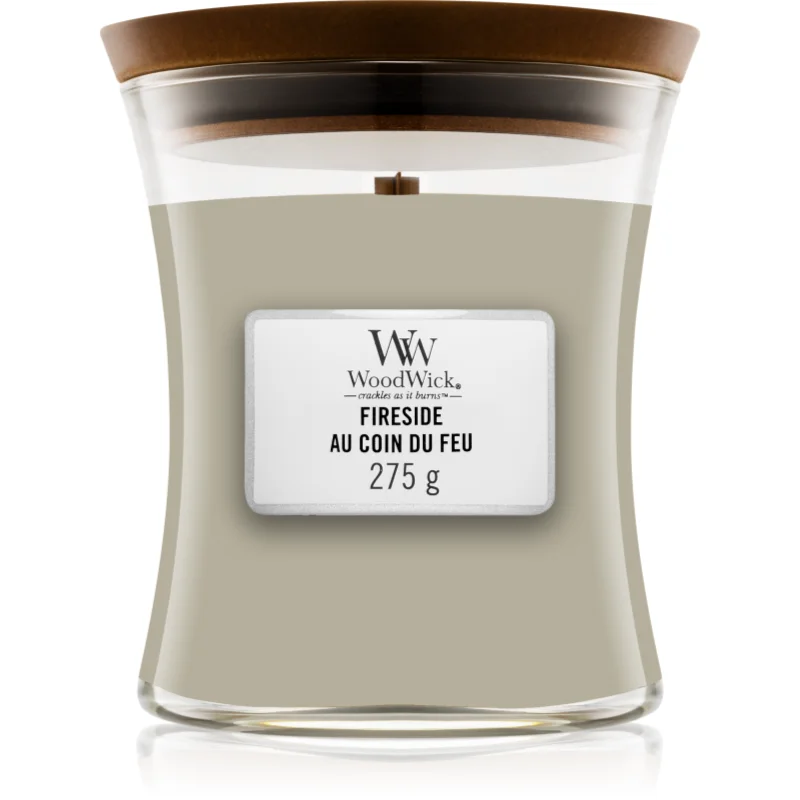 Woodwick Fireside Au Coin Du Feu lumânare parfumată cu fitil din lemn 275 g