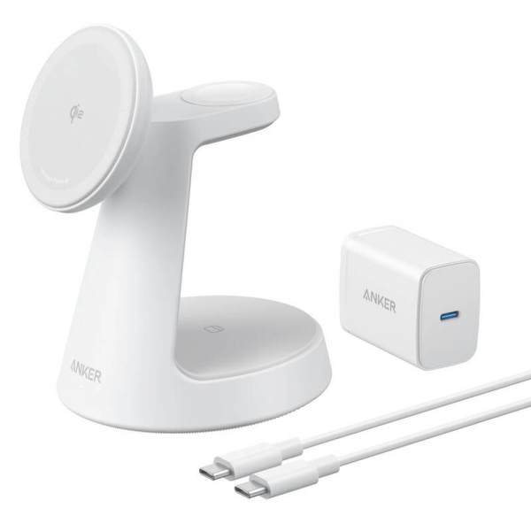 Incarcator Retea Wireless Anker MagGo 3in1, 15W, 1.67A, Alb B25M4G21