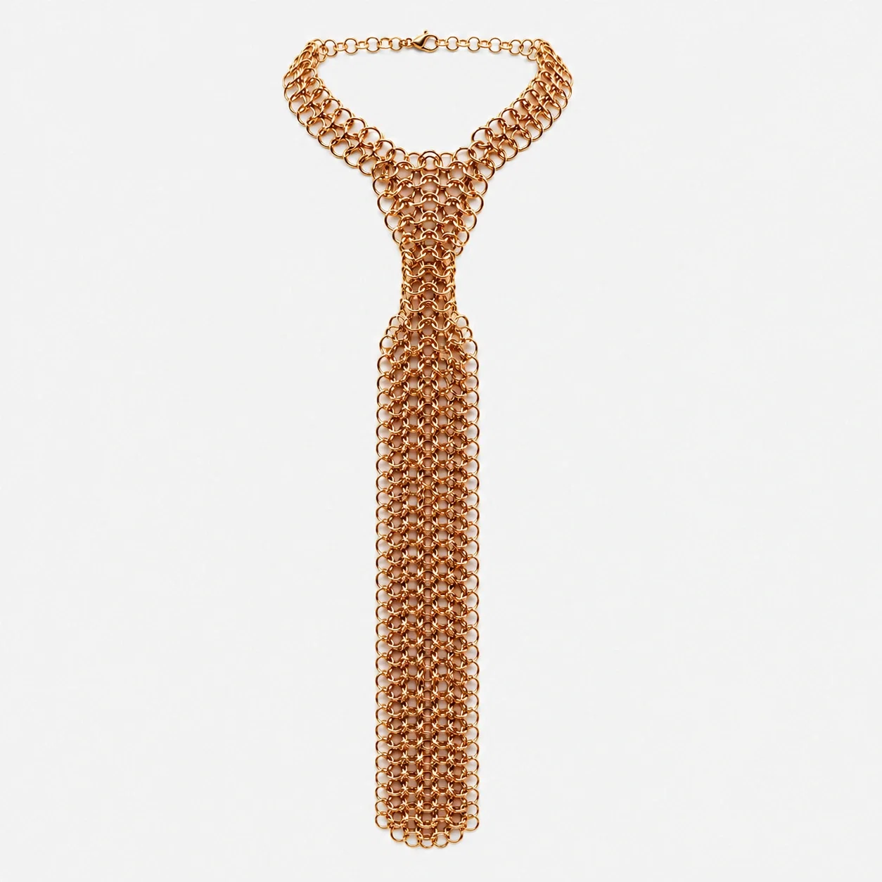 Colier statement tip cravata din zale metalice, auriu