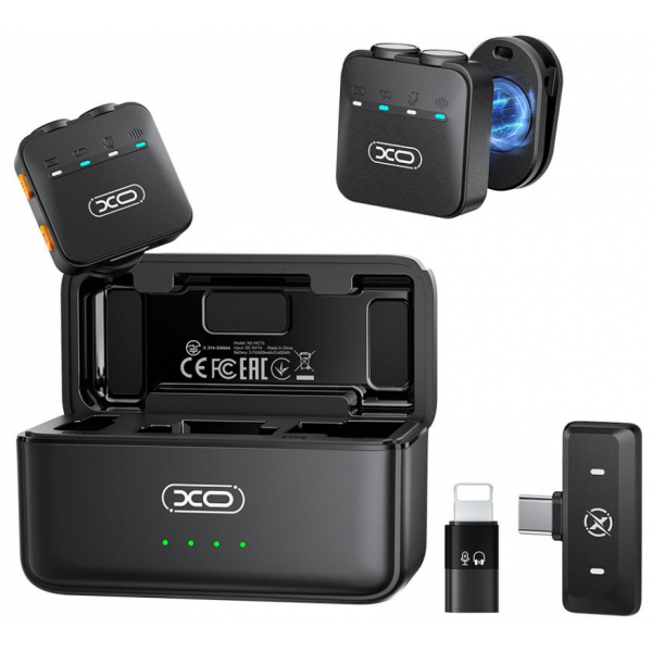 Lavaliera XO Design MC15 Dual, USB-C / Lightning, Set 2 bucati, Neagra