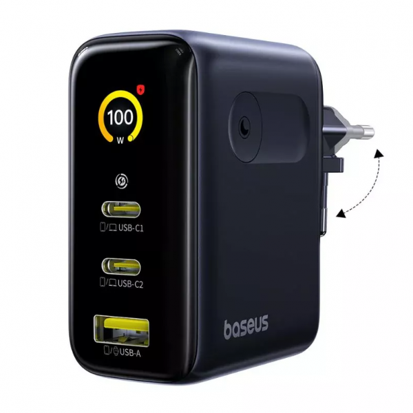 Incarcator Retea Baseus PicoGo AE21 Display, 100W, 5A, 1 x USB-A - 2 x USB-C, Negru E0121B00