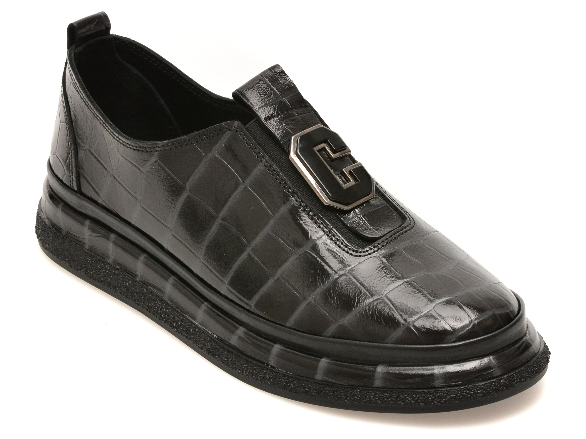 Pantofi IMAGE negri, 55035, din piele croco