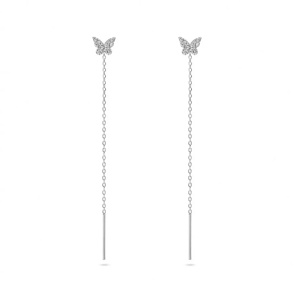 Cercei lungi argint 925, JW967, model fluture, placati cu rodiu