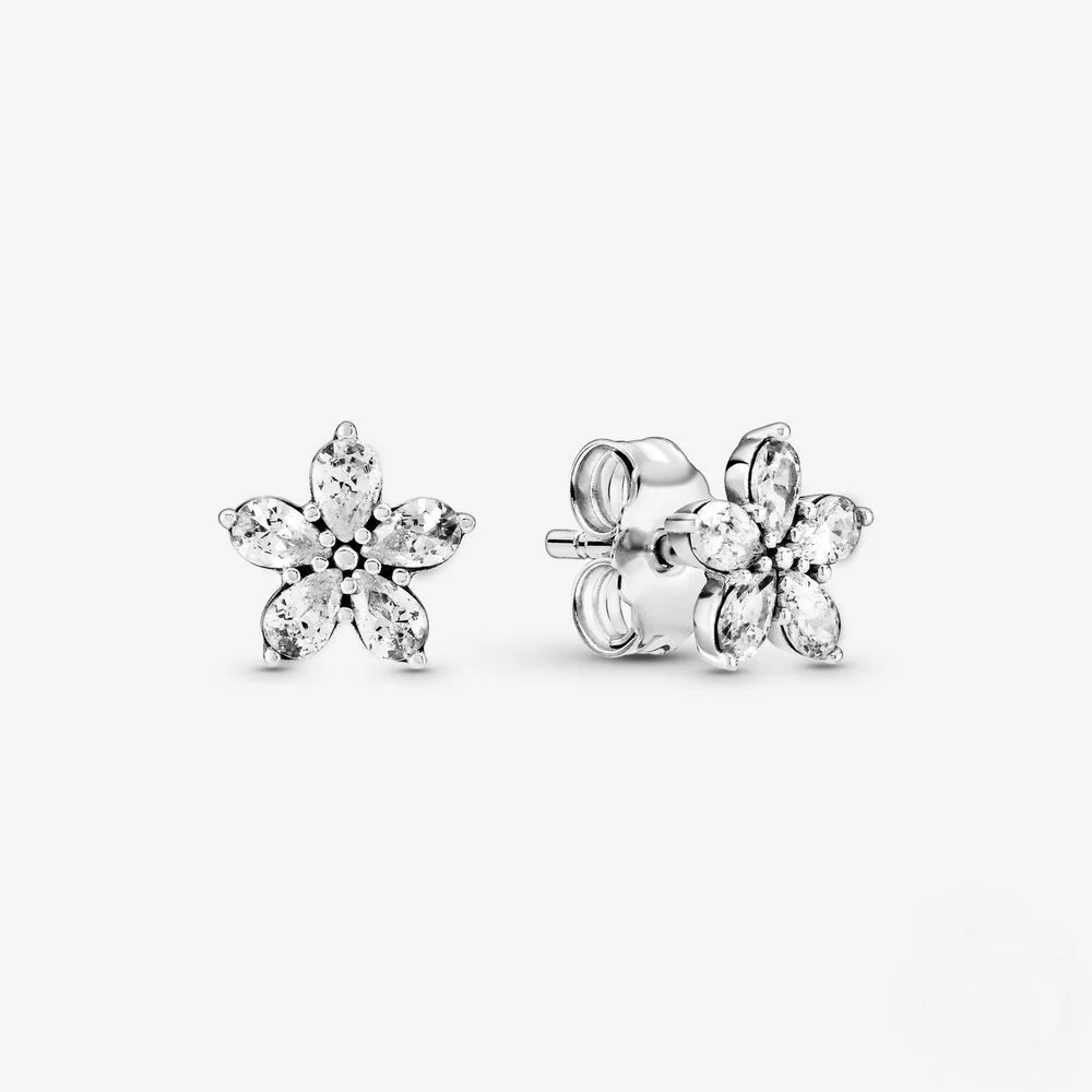 Cercei argint 925, JW498, model floare cu zirconiu, placati cu rodiu