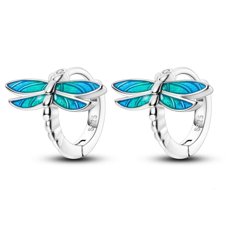 Cercei rotunzi argint 925, JW594, model libelula, placati cu rodiu