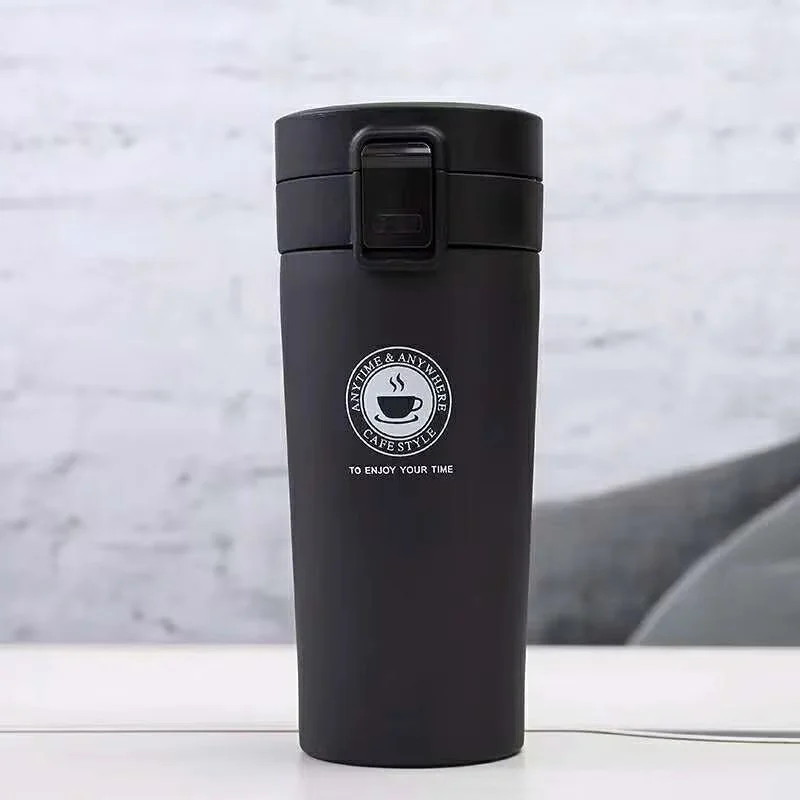 Cana Termos Premium din Inox cu Capac Flip 380 ml, TRM017, Negru