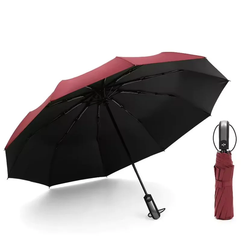 Umbrela pliabila pentru ploaie si soare, 10 spite, diametru 105 cm, protectie UV, UMB016, Bordo